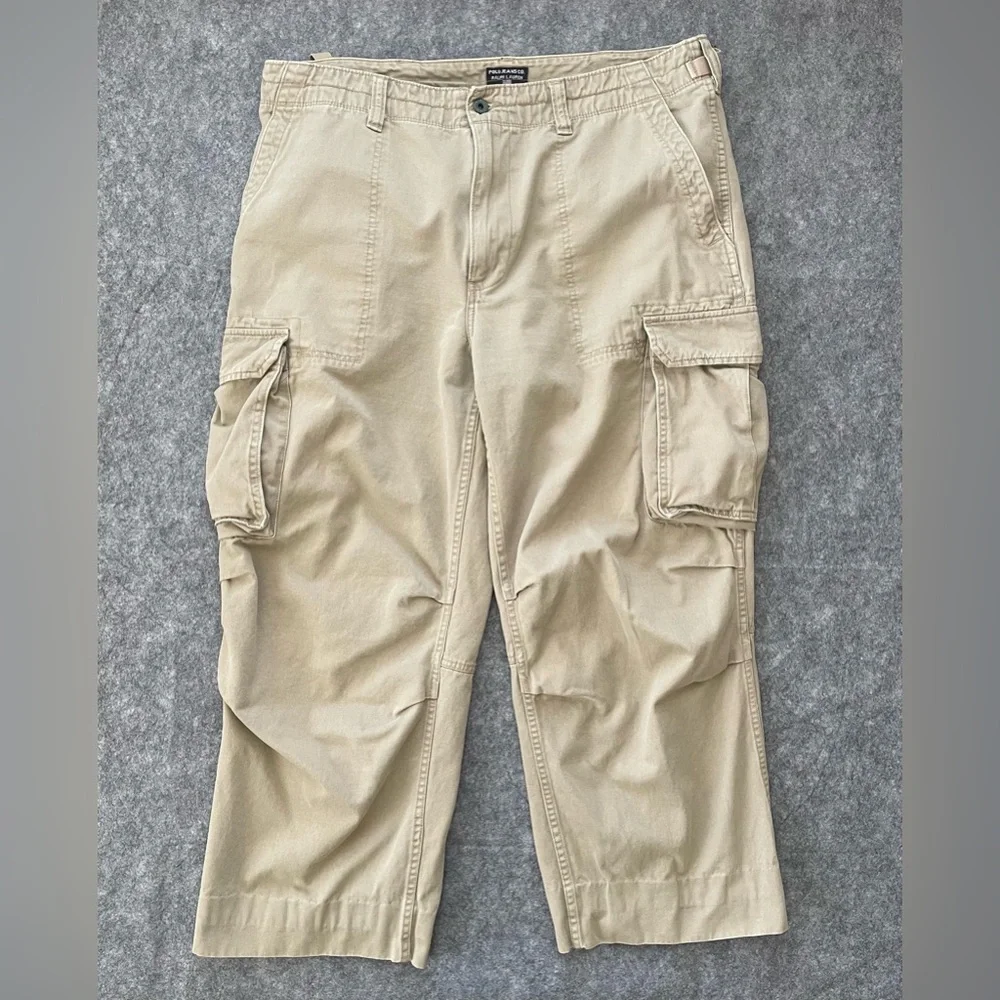 VTG Polo Jeans Co Ralph Lauren Cargo Pants Mens 38x30 (~26.5) Khaki Y2K Utility - Picture 1 of 16